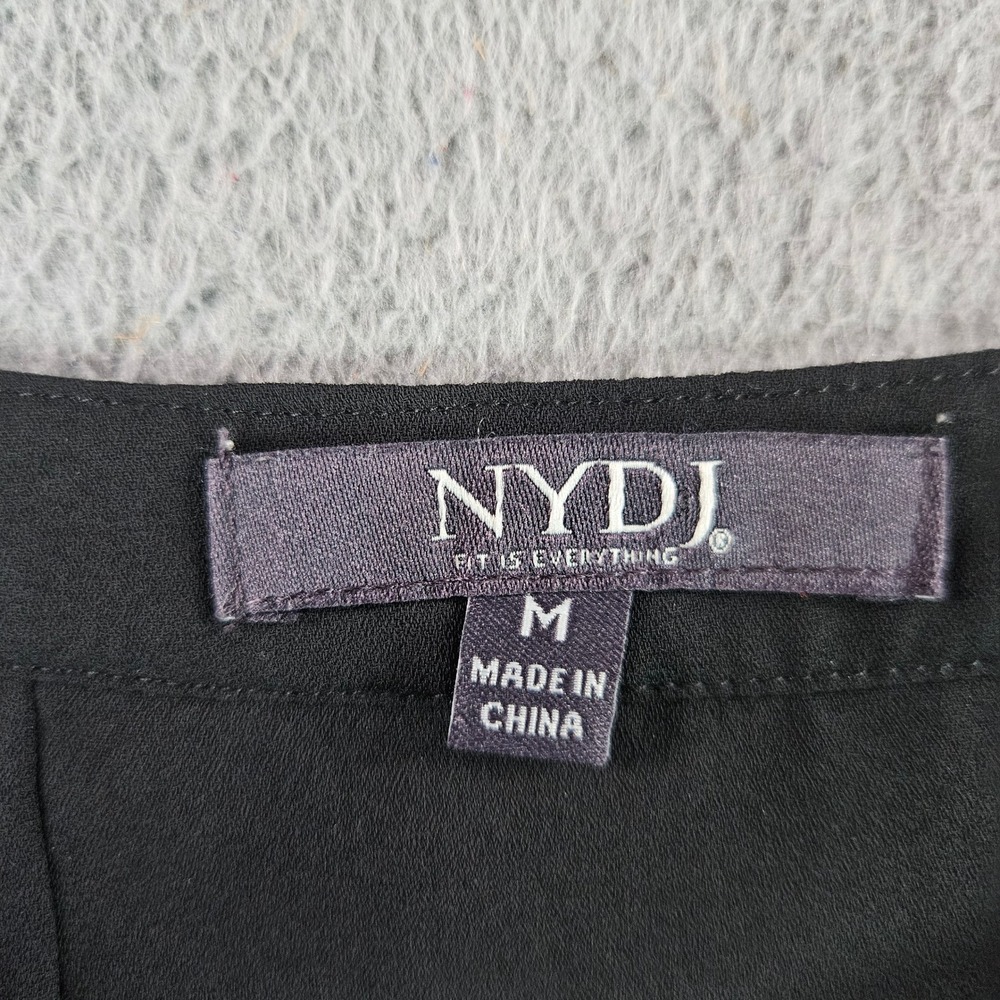NYDJ Women Black 3/4 Sleeve Pleated Back Henley Blouse Top Medium M - Picture 2 of 8